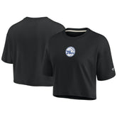 Philadelphia 76ers Women's Elements Super Soft Boxy Cropped T-Shirt Black - Fanatics