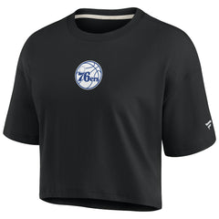 Philadelphia 76ers Women's Elements Super Soft Boxy Cropped T-Shirt Black - Fanatics