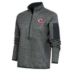Cincinnati Reds Antigua Women's Logo Fortune Quarter-Zip Pullover Jacket - Heather Charcoal Jackets