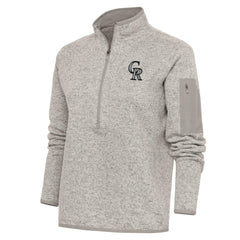 Colorado Rockies Antigua Women's Logo Fortune Quarter-Zip Pullover Jacket - Oatmeal Jackets
