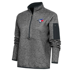 Toronto Blue Jays Antigua Women's Logo Fortune Quarter-Zip Pullover Jacket - Heather Charcoal Jackets