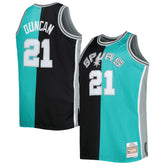 Tim Duncan San Antonio Spurs Big & Tall Hardwood Classics 1998/99 Split Swingman Jersey Black/Teal - Mitchell & Ness