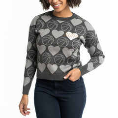 Phoenix Suns Lusso Women's Basketball Love Swarovski Crystal Intarsia Pullover Sweater Charcoal outlet