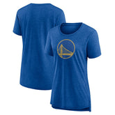 Golden State Warriors Women's Distressed Logo Tri-Blend T-Shirt Heather Royal