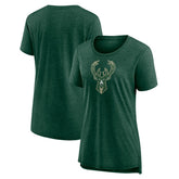 Milwaukee Bucks Women's Distressed Logo Tri-Blend T-Shirt Heather Hunter Green outlet