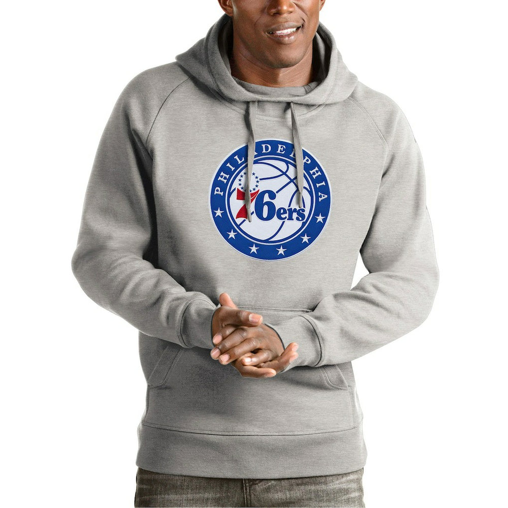 Philadelphia 76ers Antigua Team Logo Victory Pullover Hoodie Heather Gray