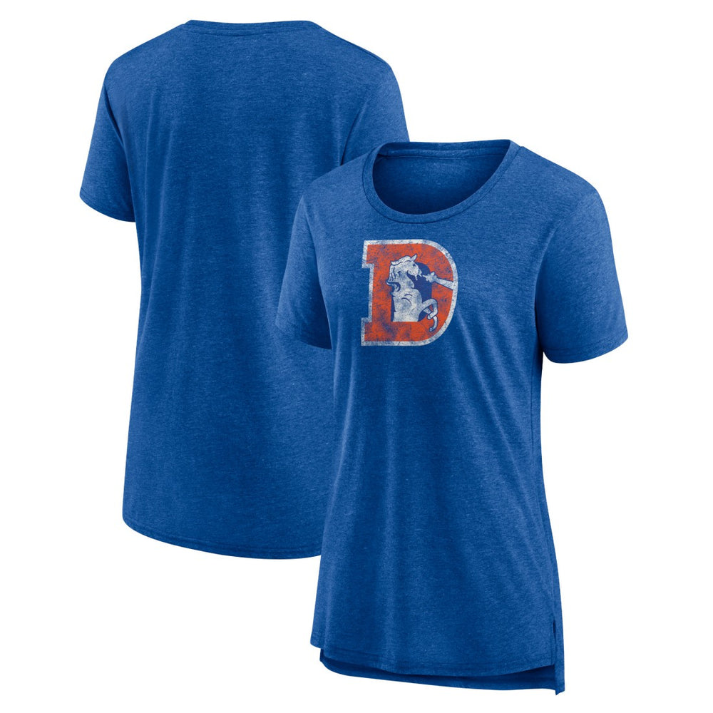 Denver Broncos Women's Throwback Team Logo Tri-Blend T-Shirt - Heather Royal T-shirts