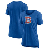 Denver Broncos Women's Throwback Team Logo Tri-Blend T-Shirt - Heather Royal T-shirts