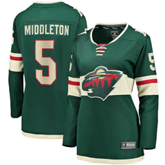 Jake Middleton Minnesota Wild Fanatics Women's Home Breakaway Player Jersey - Green | US 5146678