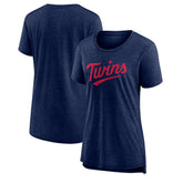 Minnesota Twins Women's Official Wordmark Tri-Blend T-Shirt - Heather Navy T-shirts