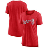 Washington Nationals Women's Official Wordmark Tri-Blend T-Shirt - Heather Red T-shirts