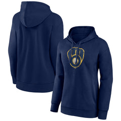 Milwaukee Brewers Women's Distressed Team Pullover Hoodie - Navy Hoodies