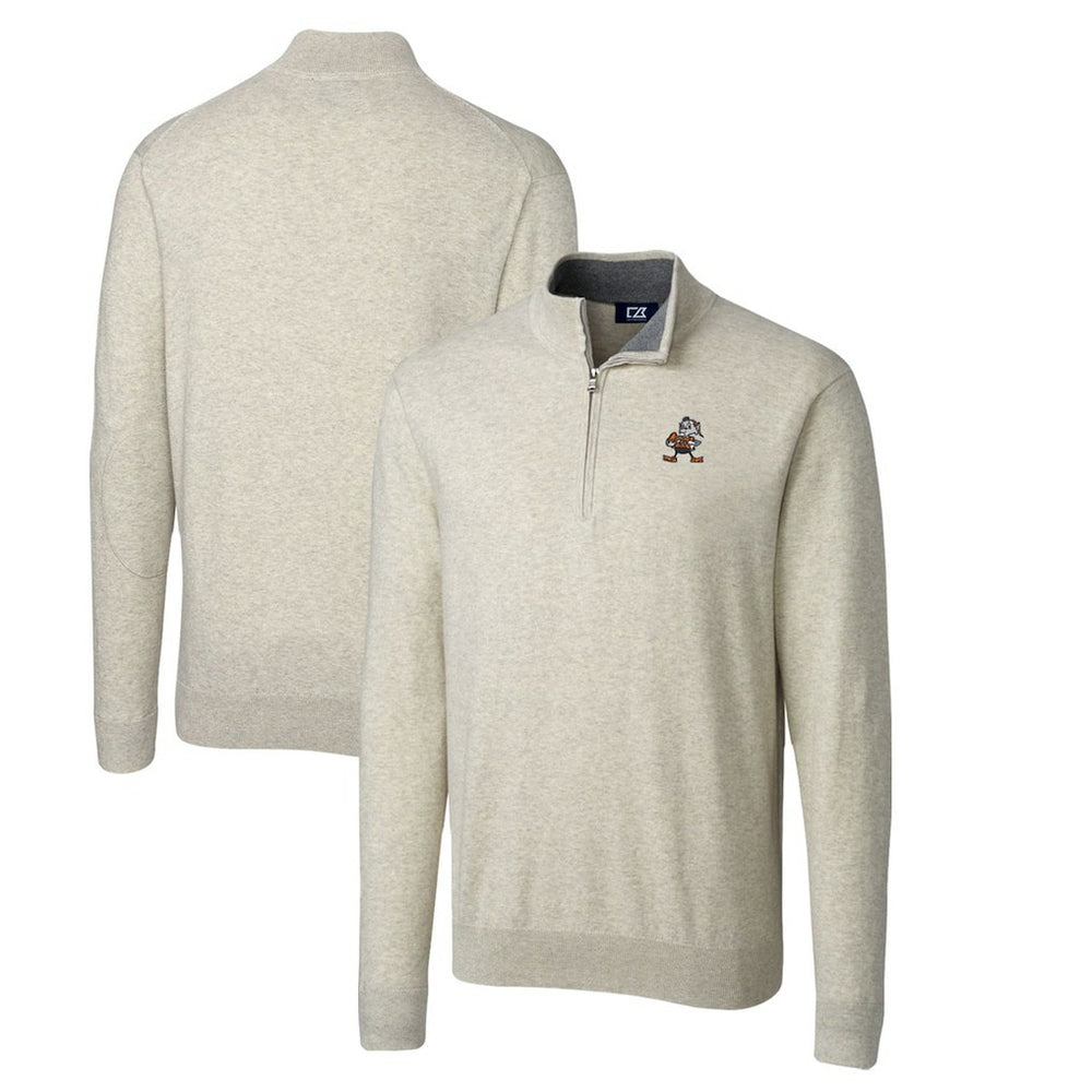 Cleveland Browns Cutter & Buck Throwback Logo Lakemont Tri-Blend Big & Tall Quarter-Zip Pullover Sweater - Oatmeal Pullover