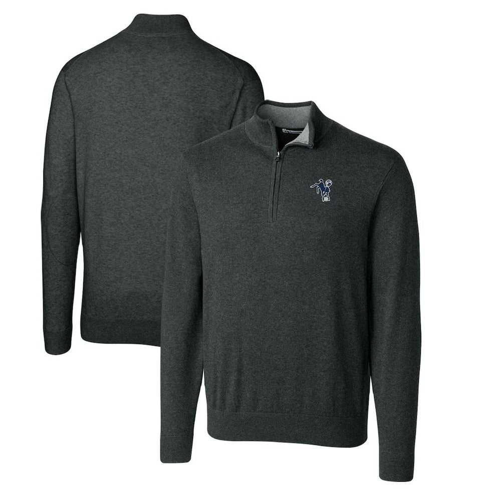 Indianapolis Colts Cutter & Buck Throwback Logo Lakemont Tri-Blend Big & Tall Quarter-Zip Pullover Sweater - Heather Charcoal Pullover