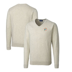 Miami Dolphins Cutter & Buck Throwback Logo Lakemont Tri-Blend Big & Tall V-Neck Pullover Sweater - Oatmeal Pullover
