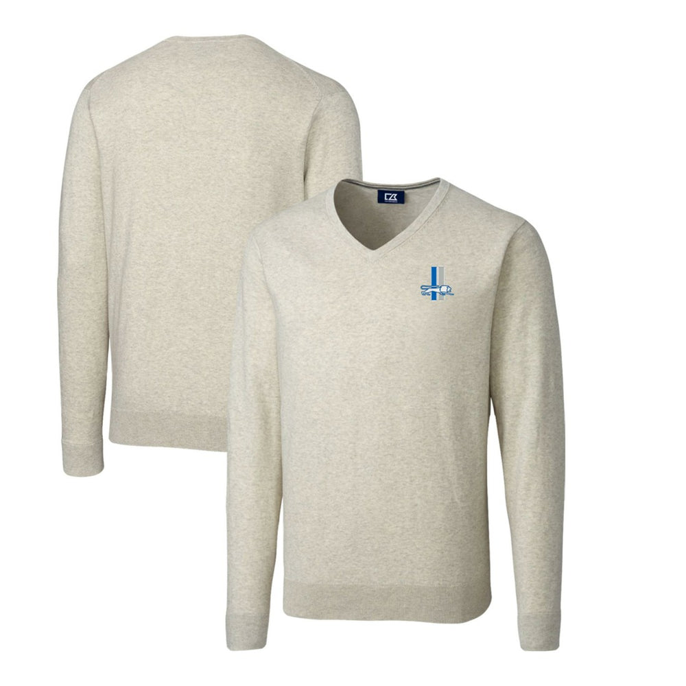 Detroit Lions Cutter & Buck Throwback Logo Lakemont Tri-Blend Big & Tall V-Neck Pullover Sweater - Oatmeal Pullover