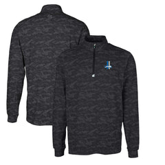 Detroit Lions Cutter & Buck Throwback Logo Big & Tall Traverse Camo Print Stretch Quarter-Zip Pullover Top - Black Pullover