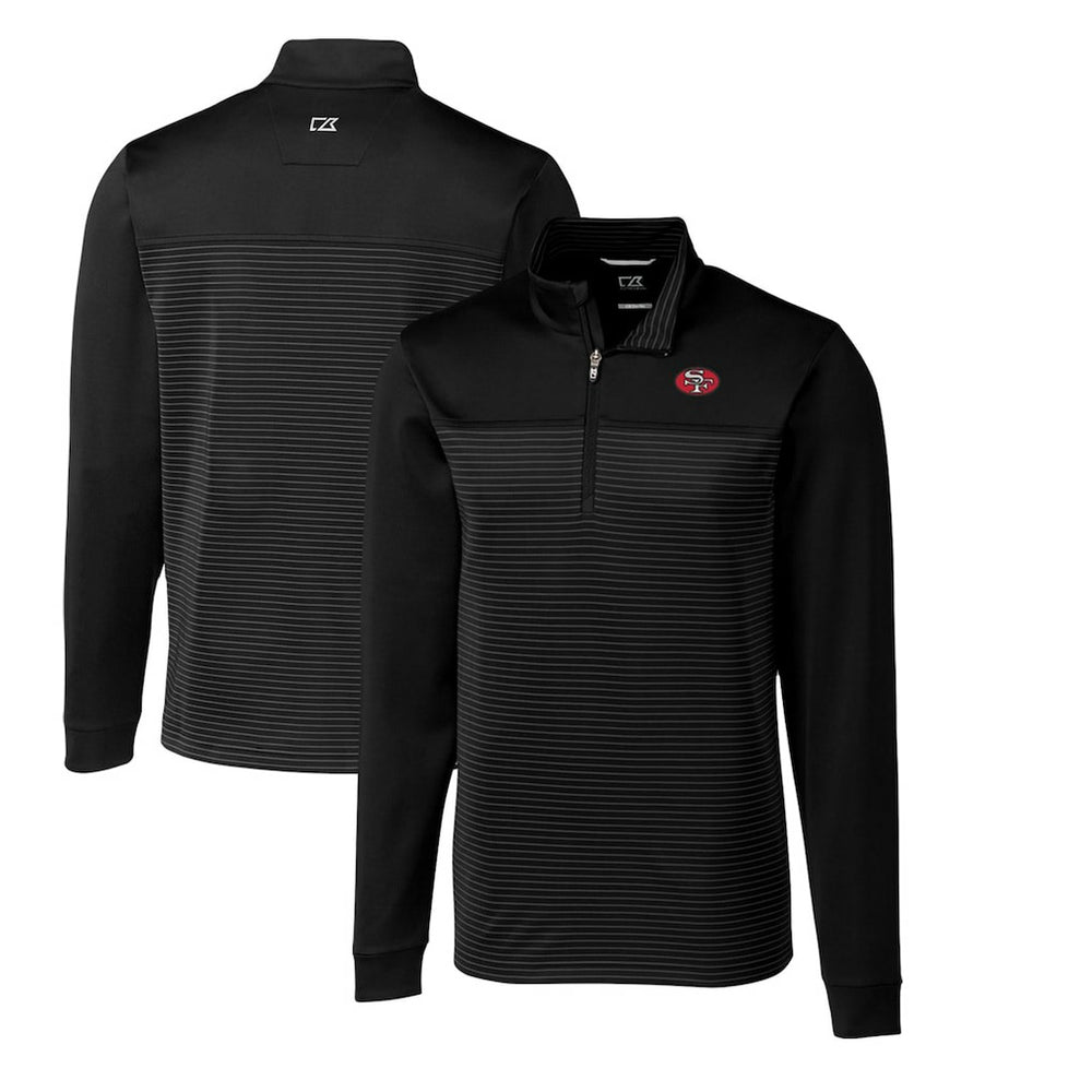 San Francisco 49ers Cutter & Buck Throwback Logo Traverse Stripe Stretch Quarter-Zip Big & Tall Pullover Top - Black Pullover