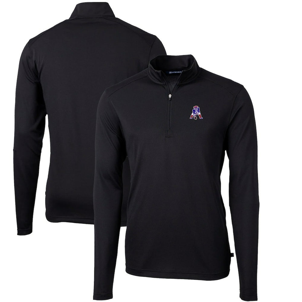 New England Patriots Cutter & Buck Throwback Logo Virtue Eco Pique Recycled Quarter-Zip Big & Tall Pullover Top - Black Pullover