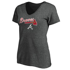 Atlanta Braves Women's Team Lockup V-Neck T-Shirt - Charcoal T-shirts