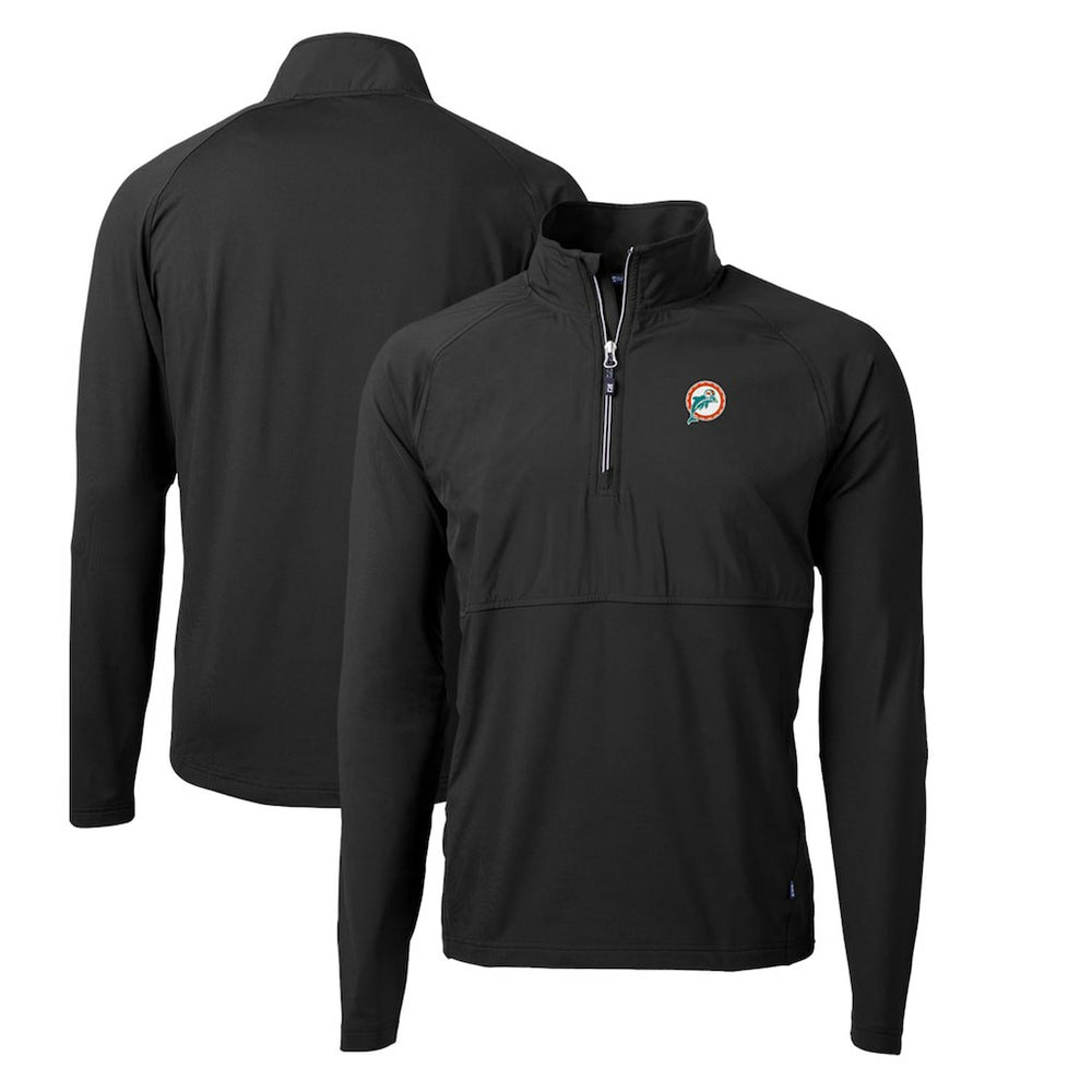 Miami Dolphins Cutter & Buck Adapt Eco Knit Hybrid Recycled Quarter-Zip Throwback Pullover Top - Black Pullover