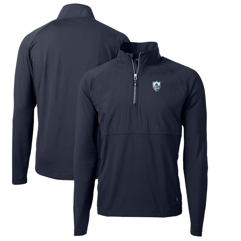 Los Angeles Chargers Cutter & Buck Adapt Eco Knit Hybrid Recycled Quarter-Zip Throwback Pullover Top - Navy Pullover