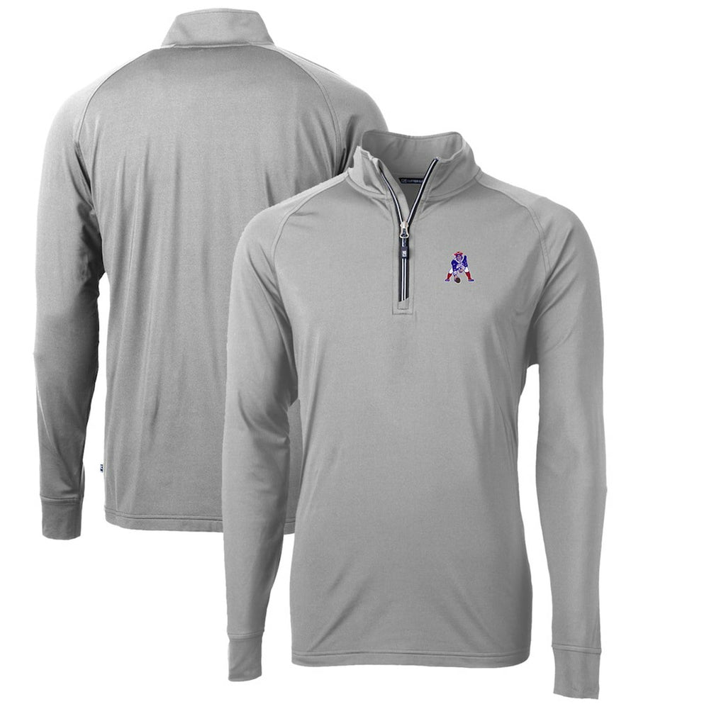 New England Patriots Cutter & Buck Adapt Eco Knit Stretch Recycled Quarter-Zip Throwback Pullover Top - Gray Pullover