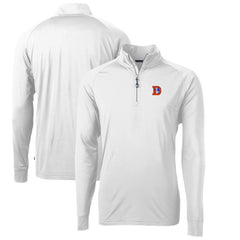 Denver Broncos Cutter & Buck Adapt Eco Knit Stretch Recycled Quarter-Zip Throwback Pullover Top - White Pullover
