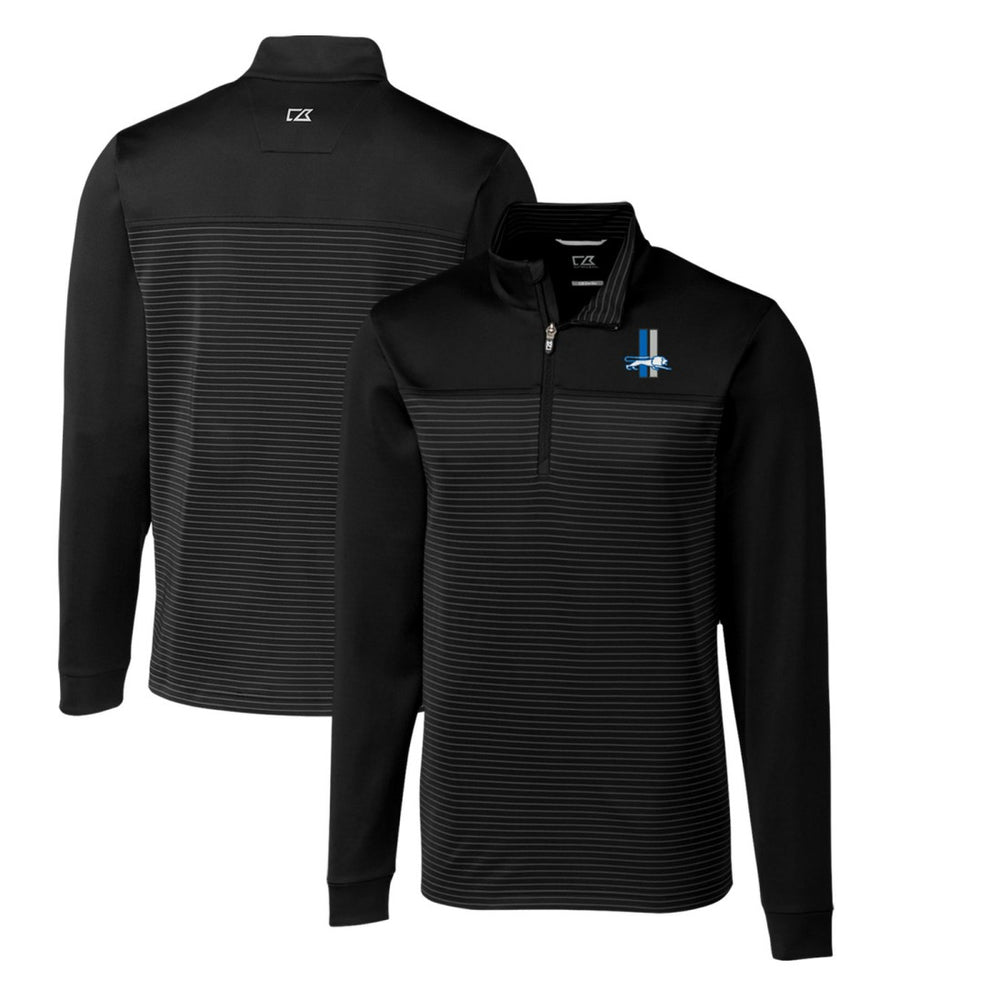 Detroit Lions Cutter & Buck Throwback Logo Traverse Stripe Stretch Quarter-Zip Pullover Top - Black Pullover