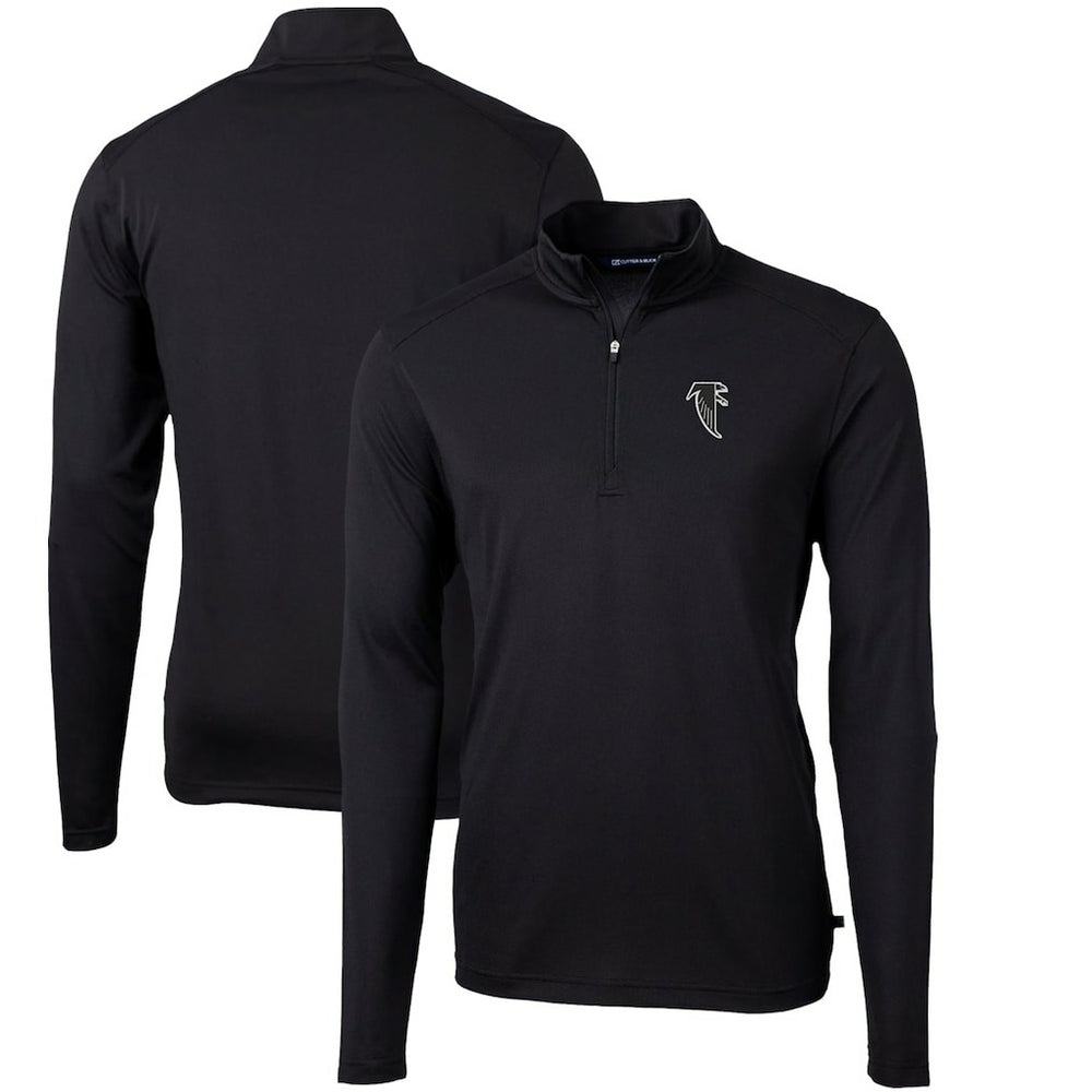 Atlanta Falcons Cutter & Buck Throwback Logo Virtue Eco Pique Recycled Quarter-Zip Pullover Top - Black Pullover