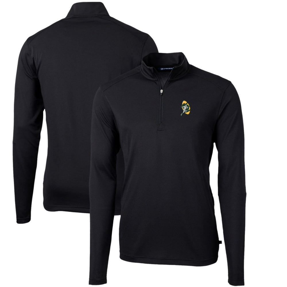 Green Bay Packers Cutter & Buck Throwback Logo Virtue Eco Pique Recycled Quarter-Zip Pullover Top - Black Pullover
