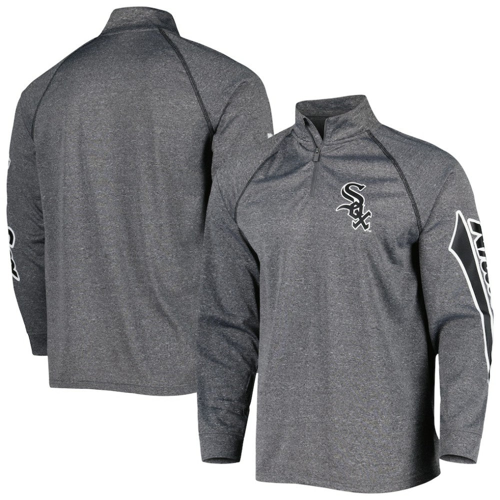 Chicago White Sox Stitches Wordmark Raglan Quarter-Zip Top - Heather Gray Tops