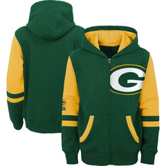 Green Bay Packers Preschool Stadium Color Block Full-Zip Hoodie - Green Hoodies
