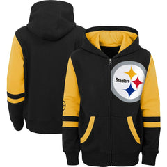 Pittsburgh Steelers Youth Colorblock Full-Zip Hoodie - Black Hoodies
