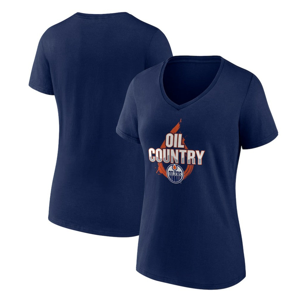 Edmonton Oilers Women's Represent V-Neck T-Shirt - Navy | US 5195447