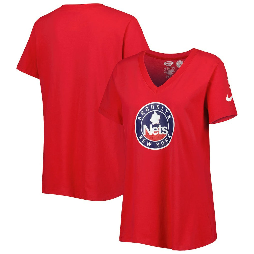 Brooklyn Nets Women's Local Performance V-Neck T-Shirt Red - Nike