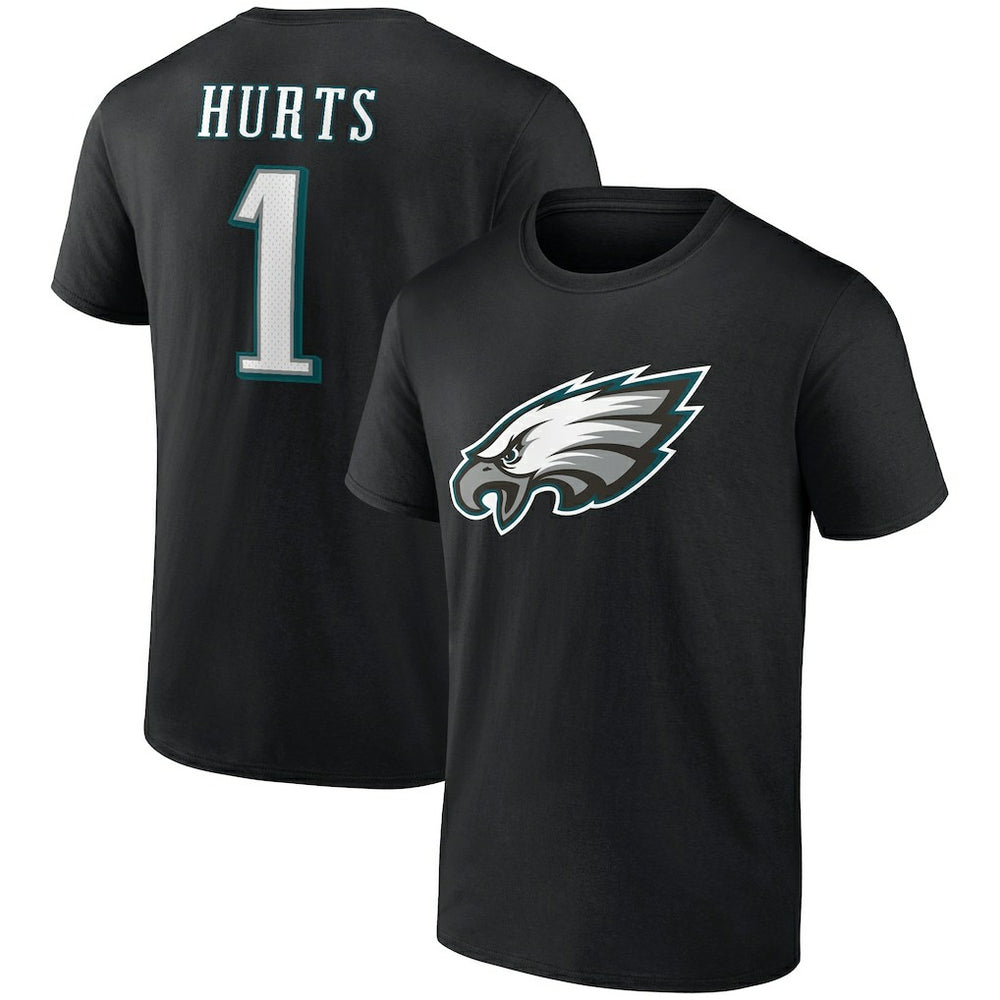 Jalen Hurts Philadelphia Eagles Icon Player Name & Number T-Shirt - Black T-shirts