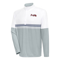 Atlanta Braves Antigua Bender Quarter-Zip Pullover Top - White/Navy Pullover