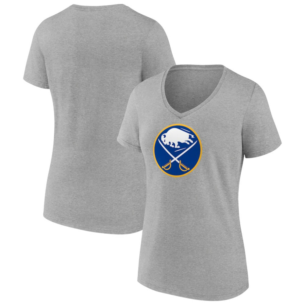 Buffalo Sabres Women's Primary Logo Team V-Neck T-Shirt - Heather Gray | US 5221151