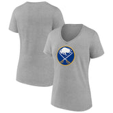 Buffalo Sabres Women's Primary Logo Team V-Neck T-Shirt - Heather Gray | US 5221151