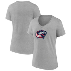Columbus Blue Jackets Women's Primary Logo Team V-Neck T-Shirt - Heather Gray | US 5221155