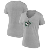Dallas Stars Women's Primary Logo Team V-Neck T-Shirt - Heather Gray | US 5221156