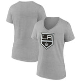 Los Angeles Kings Women's Primary Logo Team V-Neck T-Shirt - Heather Gray | US 5221159