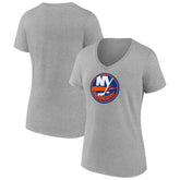 New York Islanders Women's Primary Logo Team V-Neck T-Shirt - Heather Gray | US 5221164