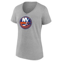New York Islanders Women's Primary Logo Team V-Neck T-Shirt - Heather Gray | US 5221164