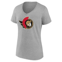Ottawa Senators Women's Primary Logo Team V-Neck T-Shirt - Heather Gray | US 5221166