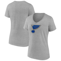 St. Louis Blues Women's Primary Logo Team V-Neck T-Shirt - Heather Gray | US 5221170