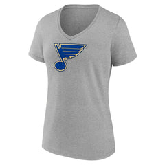 St. Louis Blues Women's Primary Logo Team V-Neck T-Shirt - Heather Gray | US 5221170