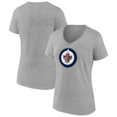 Winnipeg Jets Women's Primary Logo Team V-Neck T-Shirt - Heather Gray | US 5221176