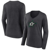 Dallas Stars Women's Primary Team Logo Long Sleeve V-Neck T-Shirt - Heather Charcoal | US 5221183